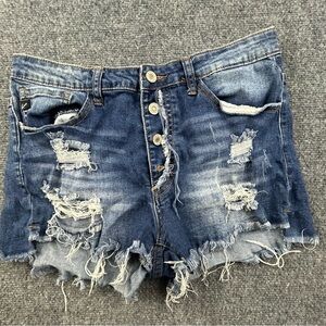 KanCan Women’s Distressed Button Fly Denim Shorts Raw Hem Size 13/30